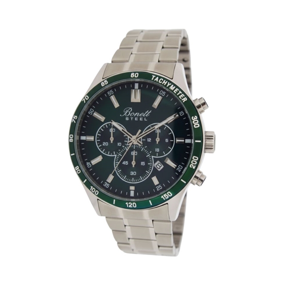 Bonnet herreur med chronograph & lænke m. grøn skive